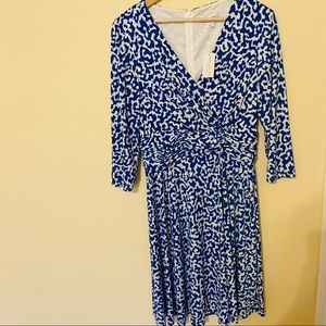 Christopher & Banks Blue White Print Faux Wrap